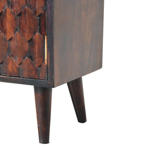Mini Pineapple-Carved Cabinet | Walnut Finish | Compact Storage
