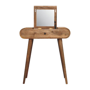 Mini Round Dressing Table | Oak Finish | Compact Vanity Design