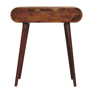 Mini Round Fold Vanity Table | Chestnut Finish | Space-Saving Mirror Design
