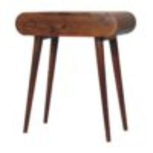 Mini Round Fold Vanity Table | Chestnut Finish | Space-Saving Mirror Design