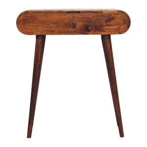 Mini Round Fold Vanity Table | Chestnut Finish | Space-Saving Mirror Design