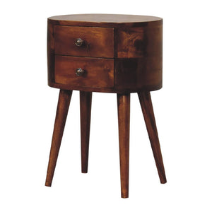 Mini Rounded Bedside Table | Chestnut Finish | Compact Bedroom Storage