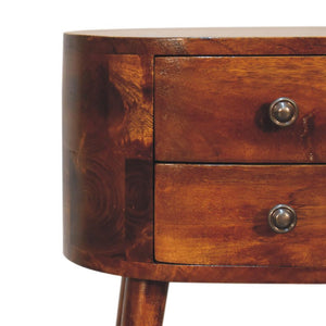 Mini Rounded Bedside Table | Chestnut Finish | Compact Bedroom Storage