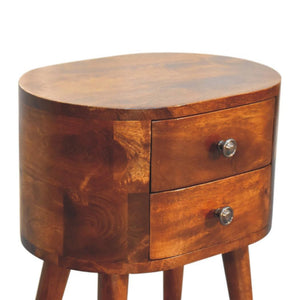 Mini Rounded Bedside Table | Chestnut Finish | Compact Bedroom Storage