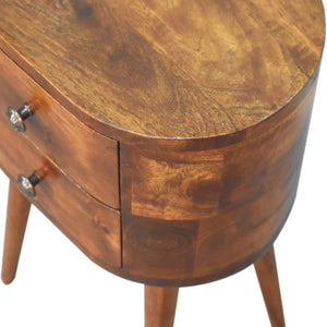 Mini Rounded Bedside Table | Chestnut Finish | Compact Bedroom Storage