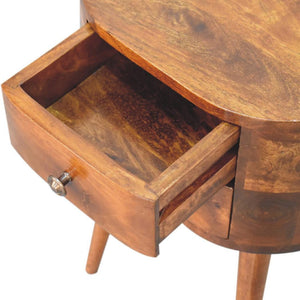 Mini Rounded Bedside Table | Chestnut Finish | Compact Bedroom Storage
