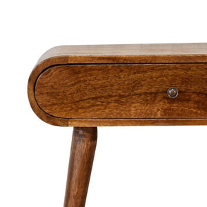 Mini Rounded Console Table | Chestnut Finish | Compact Hallway Furniture