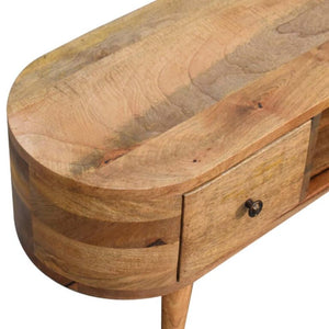 Mini Rounded Entertainment Unit | Dual Drawer Storage | Compact Media Console