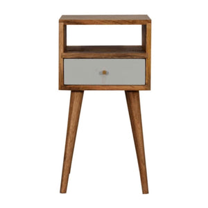 Mini Sky Blue Open-Shelf Bedside Table | Solid Mango Wood | Oak Finish | 1 Drawer