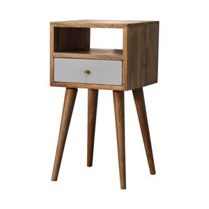 Mini Sky Blue Open-Shelf Bedside Table | Solid Mango Wood | Oak Finish | 1 Drawer