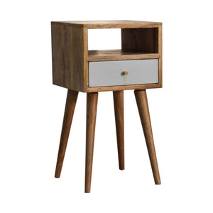 Mini Sky Blue Open-Shelf Bedside Table | Solid Mango Wood | Oak Finish | 1 Drawer