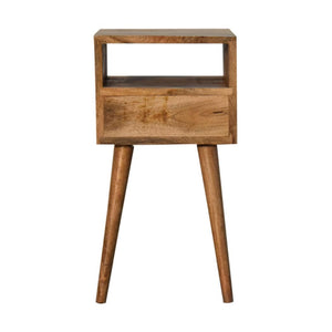 Mini Sky Blue Open-Shelf Bedside Table | Solid Mango Wood | Oak Finish | 1 Drawer