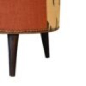 Mixed Durrie & Leather Footstool | Textured Upholstery | Artisan Accent Seating