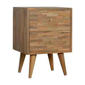 Mixed Finish Bedside Table | Solid Mango Wood | Handcrafted Pattern | Bedroom Storage