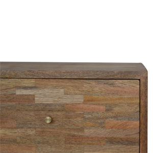 Mixed Finish Bedside Table | Solid Mango Wood | Handcrafted Pattern | Bedroom Storage