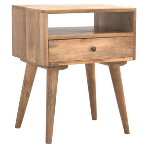 Modern Mango Wood Bedside Table | Open Shelf | 1 Drawer