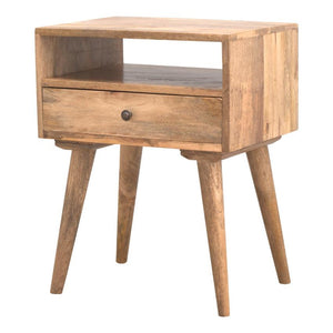 Modern Mango Wood Bedside Table | Open Shelf | 1 Drawer