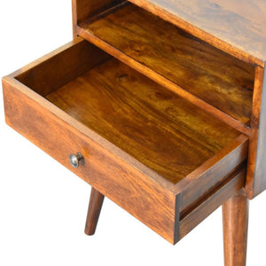 Modern Solid Wood Bedside Table | Chestnut Finish | Natural Timber Storage