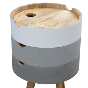 Modular Mango Wood Bedside Table | Grey & White 3-Drawer Design