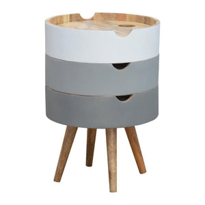 Modular Mango Wood Bedside Table | Grey & White 3-Drawer Design