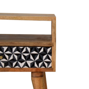 Mosaic Bedside Table | Solid Mango Wood | Oak Finish | 1 Drawer Nightstand with Open Shelf