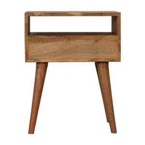 Mosaic Bedside Table | Solid Mango Wood | Oak Finish | 1 Drawer Nightstand with Open Shelf