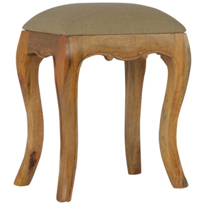 Mud Linen Dressing Stool | French Cabriole Legs | Solid Mango Wood
