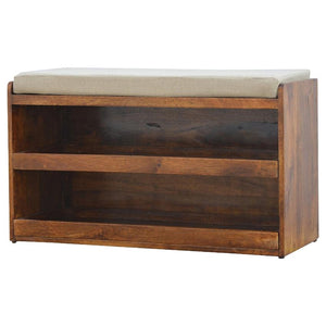 Mud Linen Shoe Storage Bench | 2 Pull-Out Compartments | Mango Wood