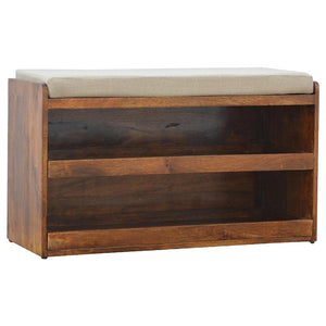 Mud Linen Shoe Storage Bench | 2 Pull-Out Compartments | Mango Wood