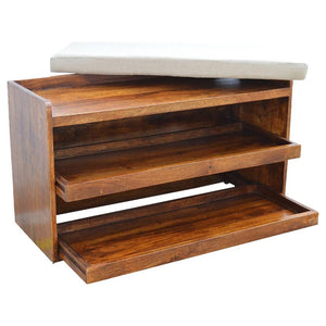 Mud Linen Shoe Storage Bench | 2 Pull-Out Compartments | Mango Wood
