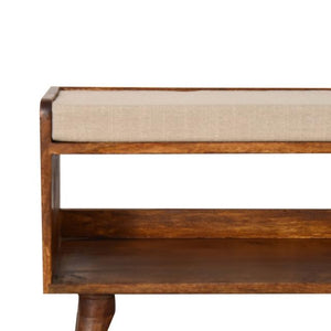 Mud Linen Shoe Storage Bench | Solid Mango Wood | Chestnut Finish | Open Shelf