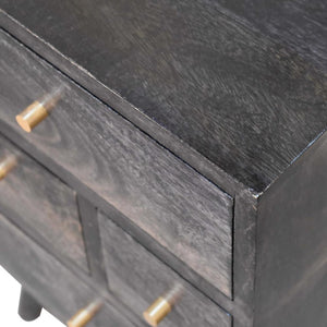 Multi-Drawer Ash Black Bedside Table | Solid Mango Wood | 4 Drawers | Nordic Style