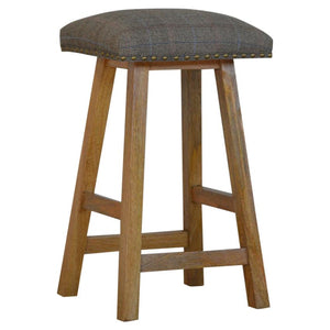 Multi Tweed Bar Stool | Solid Mango Wood | Oak Finish | Upholstered Kitchen Stool