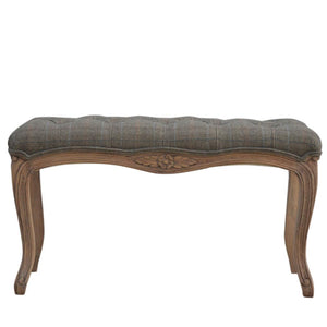 Multi Tweed Carved Bedroom Bench | Upholstered Seat | Decorative End-of-Bed Bench