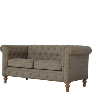 Multi Tweed Chesterfield Sofa | 2 Seater | Solid Mango Wood