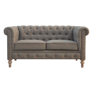 Multi Tweed Chesterfield Sofa | 2 Seater | Solid Mango Wood