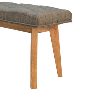 Multi Tweed Hallway Bench | Deep Button Seat | Mango Wood Legs