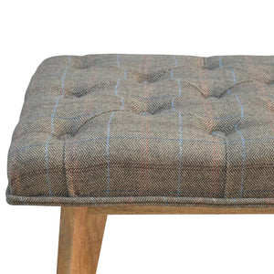 Multi Tweed Hallway Bench | Deep Button Seat | Mango Wood Legs