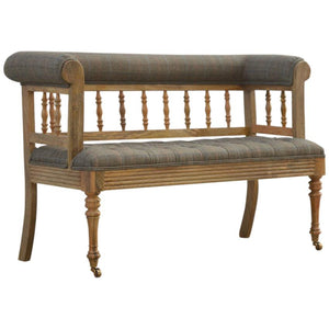 Multi Tweed Hallway Bench | Deep Button Seat | Solid Mango Wood