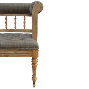Multi Tweed Hallway Bench | Deep Button Seat | Solid Mango Wood