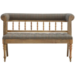 Multi Tweed Hallway Bench | Deep Button Seat | Solid Mango Wood