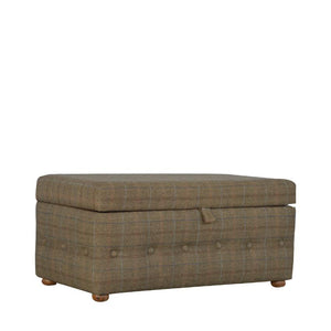 Multi Tweed Storage Ottoman | Buttoned Footstool | Solid Mango Wood
