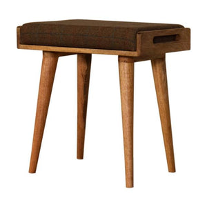 Multi Tweed Tray Footstool | Solid Mango Wood | Upholstered Seat | Nordic Style
