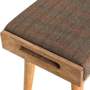 Multi Tweed Tray Footstool | Solid Mango Wood | Upholstered Seat | Nordic Style