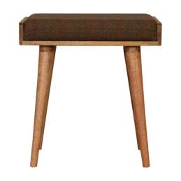Multi Tweed Tray Footstool | Solid Mango Wood | Upholstered Seat | Nordic Style