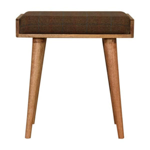 Multi Tweed Tray Footstool | Solid Mango Wood | Upholstered Seat | Nordic Style