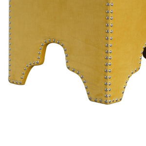 Mustard Velvet Studded Footstool | Cotton Velvet | Gold-Tone Nailhead Trim