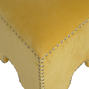 Mustard Velvet Studded Footstool | Cotton Velvet | Gold-Tone Nailhead Trim