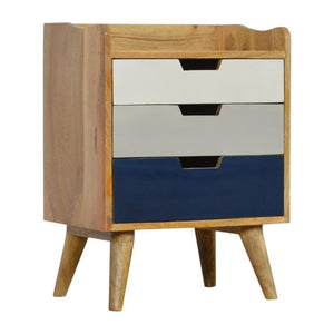 Navy Gradient Mango Wood Bedside Table | 3 Drawers | Nordic Legs