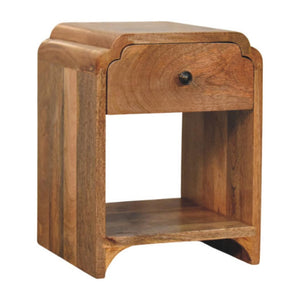 Newton Mini Bedside Table | Solid Mango Wood | Oak-ish Finish | Drawer & Open Shelf